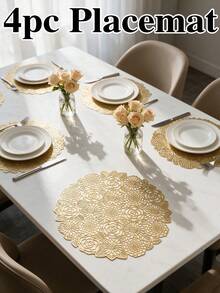 4/120pcs Gold Hollow Flower PVC Placemats, Washable Tabletop Protection Pads, Non-Slip Tableware Mats, Odorless Decorative Mats, Suitable For Restaurants, Cafes, Homestays, Fit For Holidays, Parties, Gatherings, Birthdays, Weddings, Dinners - Multicolor - View 18