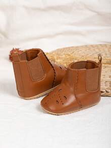 Infant Hollow Breathable Chelsea Ankle Boots, Easy On/Off Hook & Loop Soft Sole Vintage Toddler Walking Shoes - Brown - View 9