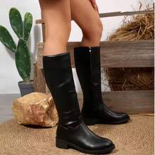 FVPFVP 2024 Autumn/Winter New Versatile Over-The-Knee Boots, Women's Chunky Heel Elastic Slim Fit Flat Riding Boots, Party Boots - Black - View 7