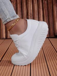 Women's Platform Rocker Shoes, Soft Upper Casual Walking Shoes, Versatile Everyday Women's Shoes - White - View 5