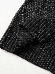 Acelitt Plus Size Women's Solid Color Knit Texture Cold Shoulder Plus Size Sweater Dress, Autumn/Winter - Black - View 10