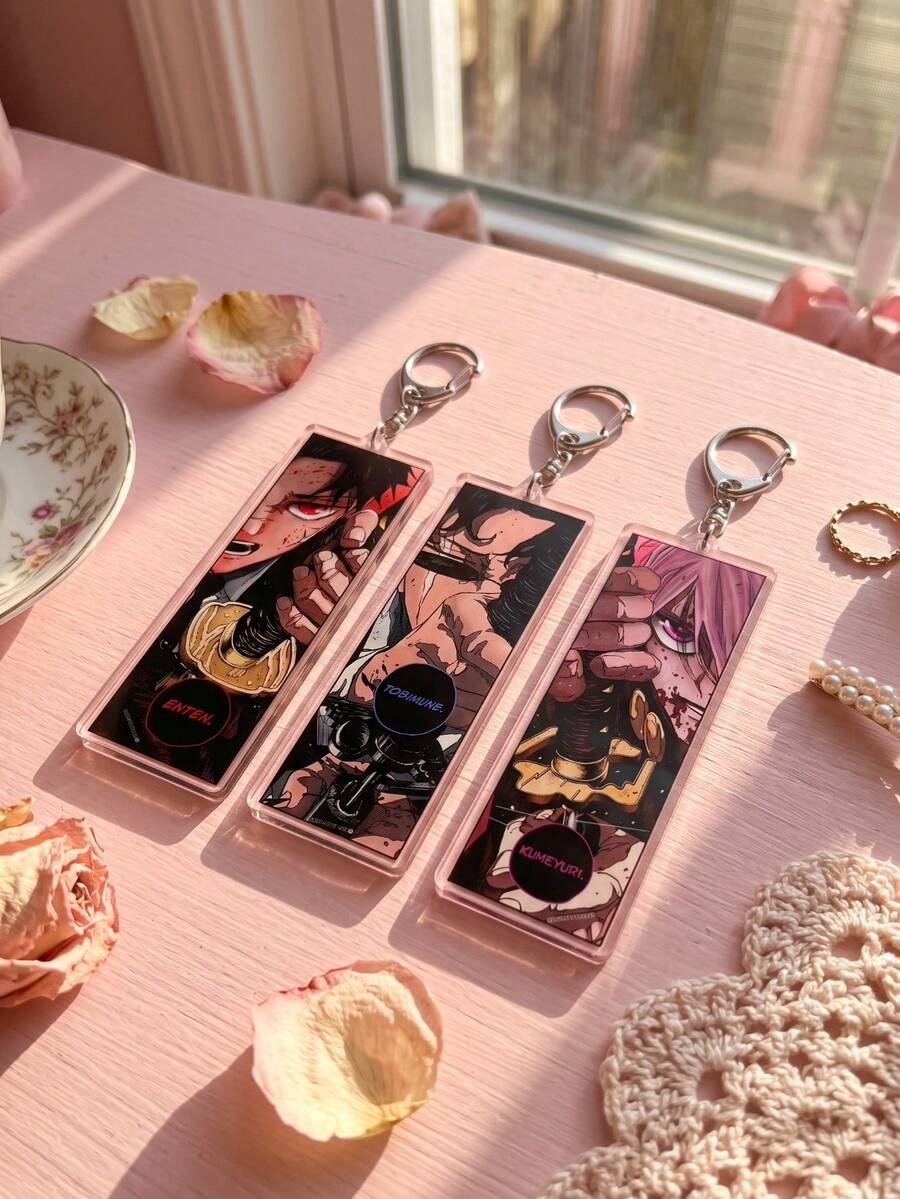 1Pc/3Pcs Kagurabachi Themed Acrylic Keychains, Featuring "Enten", "Tobimune" And "Kumeyuri" Demon Swords And Character Close-Up Designs, Fashionable Bag Charm, Suitable For: Back To School, Gift For Anime Fans, Exquisite Collection, All Seasons - Multicolor - View 1