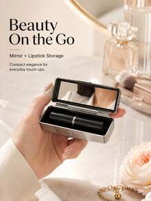 1pc 2-In-1 Storage & Makeup Mirror, Luxury Full Rhinestone Metal Rectangular Compact Mirror With Flocked Lining, Portable Small Mirror For Girls' Daily Commute And Touch-Ups, Christmas Valentine's Day Birthday Gift - Multicolor - View 4