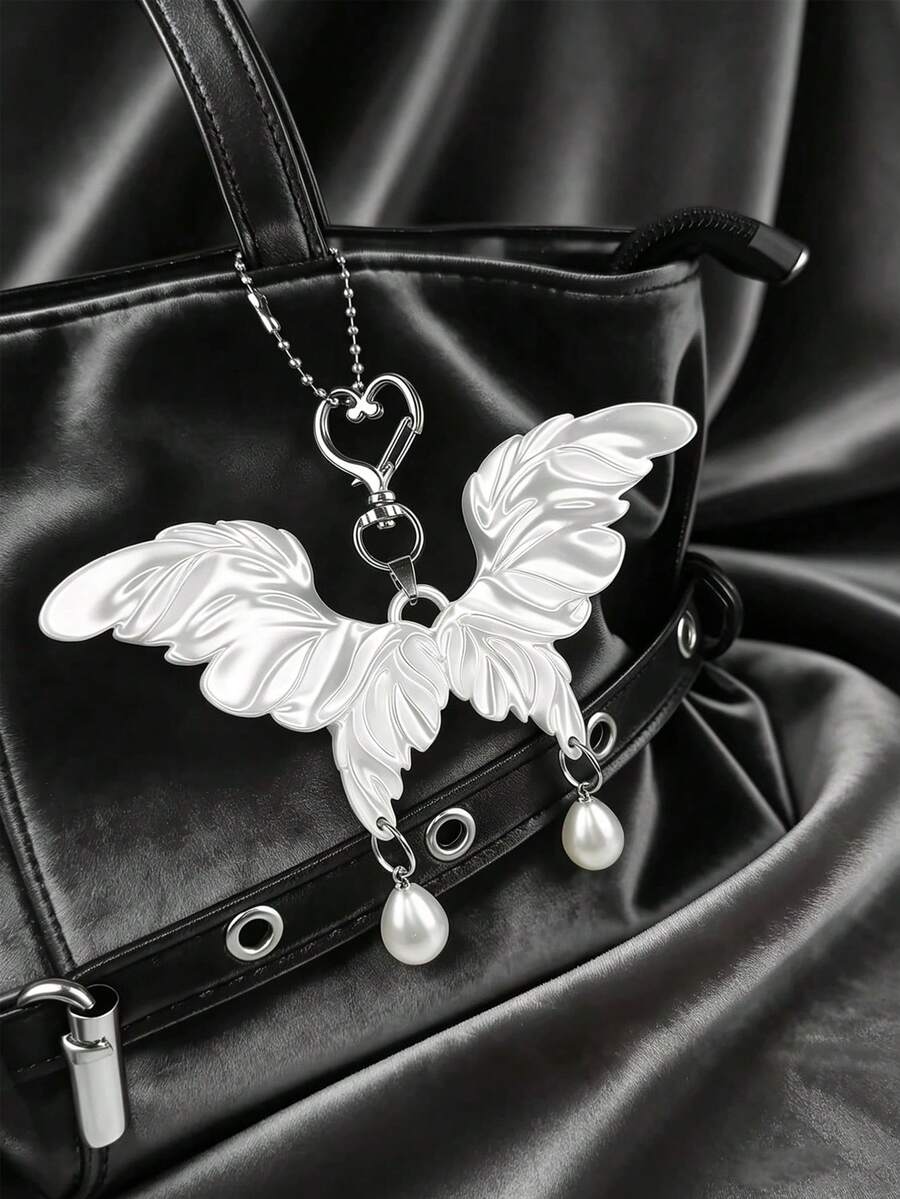 Angel Wing Pearl Bag Charm Keychain, Aesthetic Y2K Butterfly Wing Pendant Accessory For Handbag Backpack Decoration - Multicolor - View 1