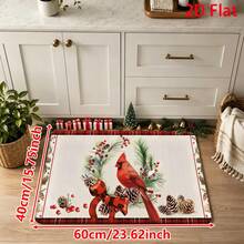 1/2/3pcs Christmas Theme Kitchen Rugs, Flannel Kitchen Mats, Comfortable Soft Absorbent Non-Slip Machine Washable With Non-Slip Backing, Christmas Red Cardinal Pine Cone Wreath Pattern, Suitable For Doorway, Living Room, Bedroom, Kitchen, Dining Room, Bathroom, Laundry Room, Entryway, Multi-Functional Home Holiday Decor Mat - Multicolor - View 14