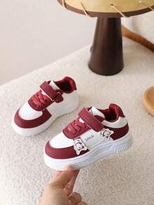 1 Pair Girls' Spring New Cute White Sneakers, Soft Sole Anti-Slip Steady Walking Shoes For Toddlers - Burgundy - View 3