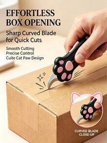 Multifunctional Pocket Knife And Pouch, Cute Cat Paw Shape Retractable Curved Blade Non-Slip Handle Mini Portable Box Opener With Lanyard Hole, Home Daily Package Cutting Portable Tool, Suitable For Students, Office Workers, Gift Lovers, Teacher Gifts, Back To School Essentials - A - View 7