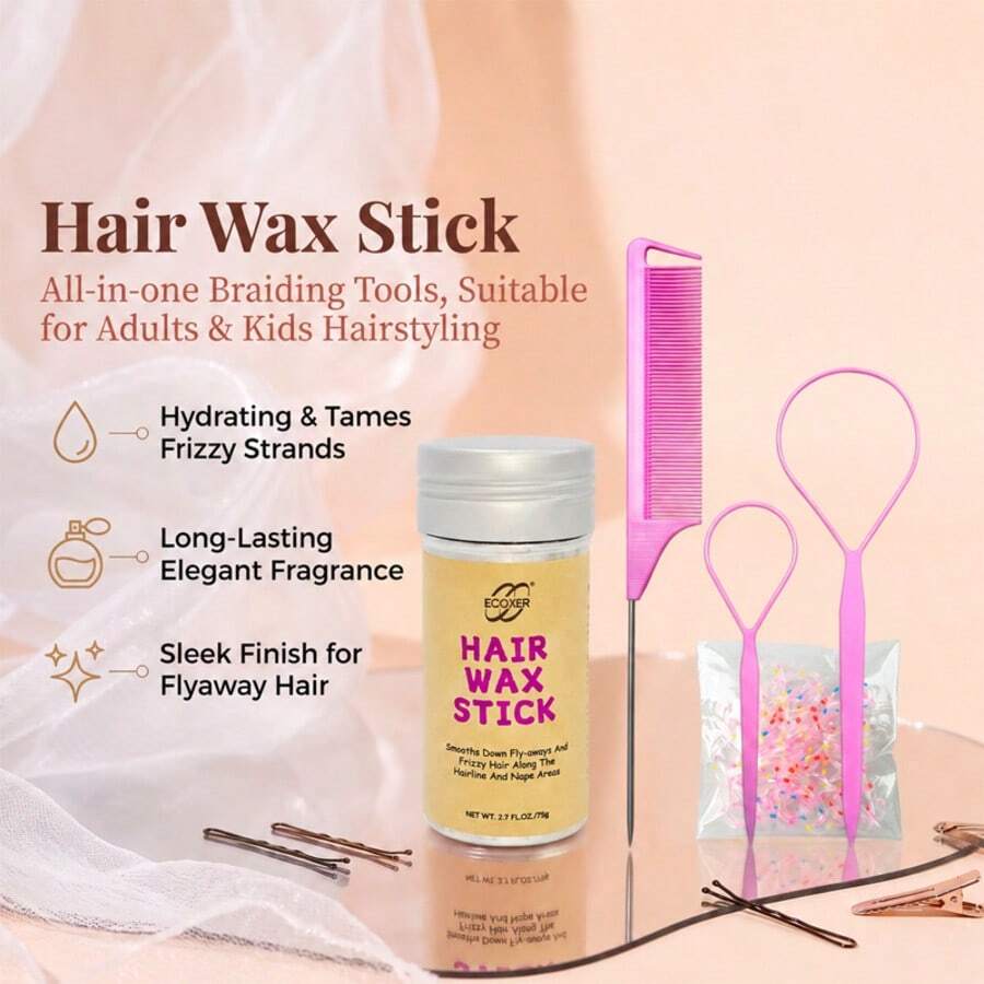 Hair Wax Stick With Styling Tool Set, Tame Flyaways, Triple Wax Formula For Natural, Smooth And Sleek Styling - 75g - View 1