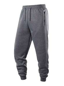 Men's Thickened Cashmere Sweatpants, Elastic Waist Drawstring Running Pants, With Zipper Pockets, Loose Casual Pants, Suitable For Winter Daily Wear - Dark Grey - View 2