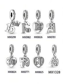 1pc Fashion Electroplated Silver Zirconia Inlaid Number Age 15&18&16&21&30&50&60&40&13 Pendant Birthday Gift For Family, Relatives And Friends - Number - View 1