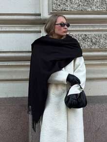 1pc Women's Solid Color Faux Cashmere Oversized Scarf, Soft And Warm, Suitable For Daily Casual Wear - Multicolor - View 5