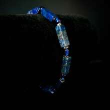 Gelang Elastis Spacer Lapis Lazuli Hematit Alami Vintage, Gelang Manik-Manik Geometris Persegi Panjang untuk Pria, Hadiah Sempurna dan Cocok untuk Pemakaian Sehari-hari - Biru - View 5