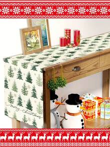 [Christmas Hot]1pc Christmas Table Runner, Christmas Tree Tablecloth, Reindeer, Snowman, Snowflake, Christmas, Merry Christmas, Christmas Decoration, Christmas Gift, Christmas Decorative Rectangular Tablecloth, Suitable For Home Decor, Living Room Decor, Multiple Size Options - Multicolor - View 2