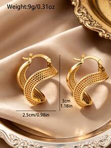 1 Pair Stainless Steel Twisted Geometric Earrings, Women's Jewelry Earrings, Suitable For Daily, Party, Beach, Minimalist Style, Gift For Women - Gold - View 7