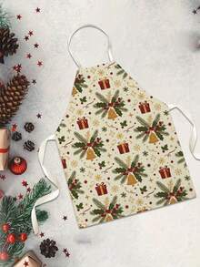 1PC Christmas Pattern Single-Sided Printed Apron, Unisex Home Kitchen Halter Tie Apron, Home Decor Kitchen Cooking Anti-Stain Apron - Multicolor - View 8