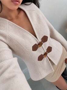 Vuslat Women's Autumn Vintage Horn Button Long Sleeve Open Front Overcoat, Suitable For Daily Wear, Back To School, Party, Halloween - Apricot - View 8