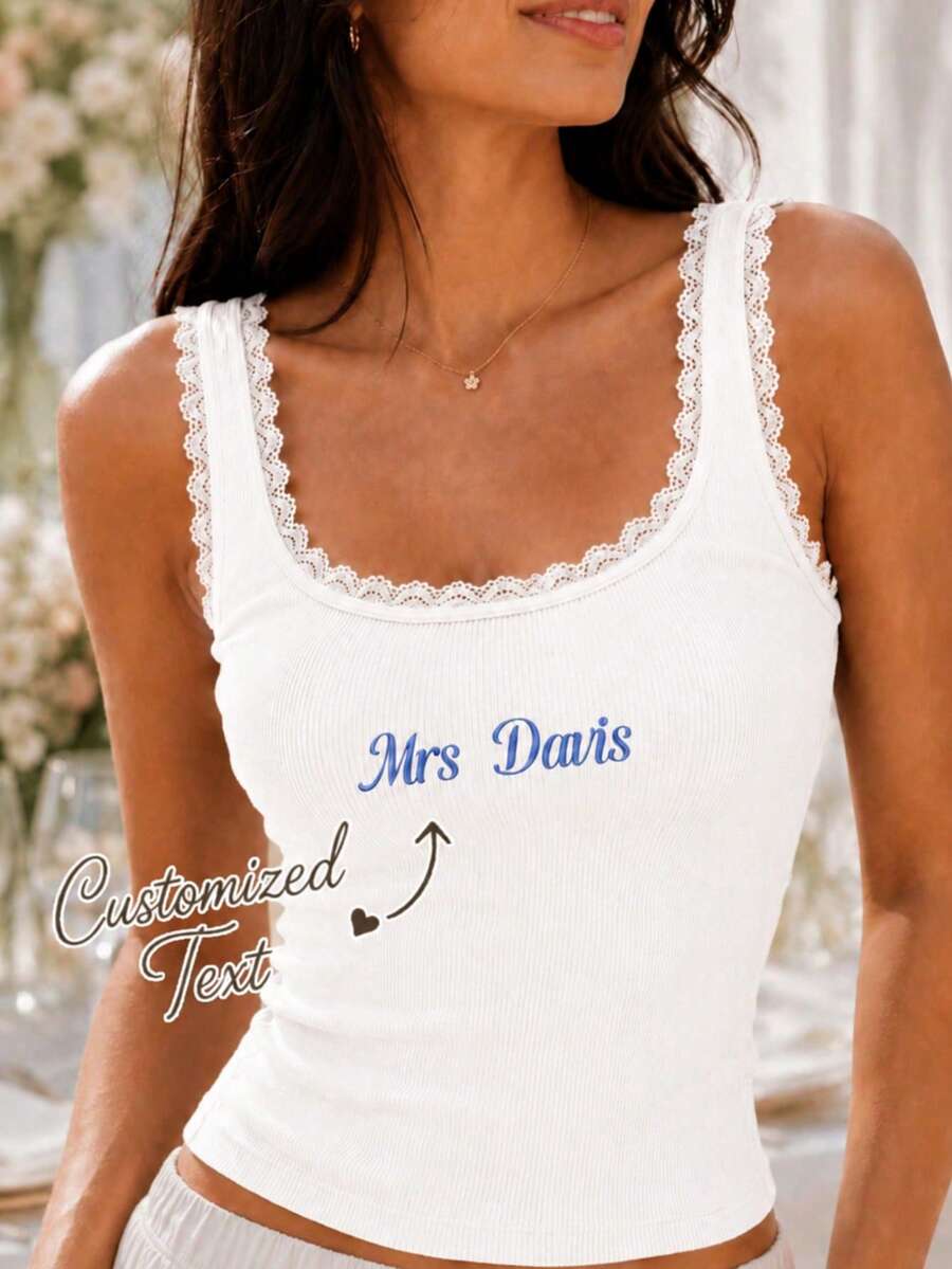 Custom Embroidered Name Lace Vest, Customized Bridesmaid Gift, Engagement Gift, Bachelor/Bachelor Party Top, Engagement Gift Bachelor/Bachelor Party - Multicolor - View 1