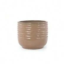 Single Handmade Ceramic Plant Pot (Ø 20 Cm), Glossy Light Brown With Horizontal Wave-Ribbed Structure, Breathable, Frost-Resistant, With Drainage Holes For Small Indoor And Windowsill Plants - Light Brown - View 9