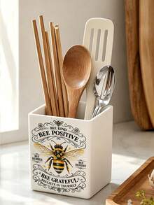 1pc "BEE POSITIVE" Multi-Function Storage Organizer - Cutlery Holder, Desktop Organizer (Suitable For Storing Cutlery, Straws, Tea Bags, Pens, Remote Controls); Plastic Material, Compact And Space-Saving, Suitable For Kitchen, Office, Living Room (Please Check Size Before Ordering) - Multicolor - View 7