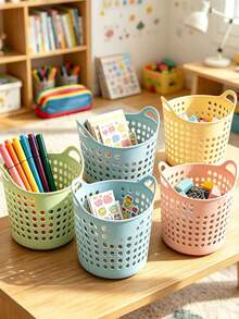 1/4/8pcs Mini Desktop Storage Baskets,Plastic Organizers,Scrap Boxes ,Office Stationery Storage Boxes, Hollow Pen Holders,Desktop Organizers,For Home Use; Suitable For Desktops, Study Desks, Offices, And Organizing, Shelf Baskets - Multicolor - View 4