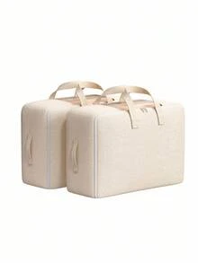 1PC Beige Linen‑Look Storage Tote Bag With Transparent Window, Portable Carry Handles Large Capacity Foldable Fabric Organizer For Clothes, Bedding, Toys, Sports Gears, Home Closet Bedroom Storage Solution - Apricot - View 7