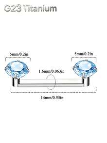 Perhiasan Tindik Tragus Permukaan Titanium 14G 14mm Prong CZ Bunga Staple Barbell Berulir Internal Perhiasan Tindik Batang Staple Tragus Permukaan - MultiWarna - View 16