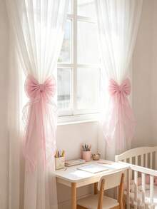 1pc/2pcs Pink Lace Bow Curtain Tie Backs, Suitable For Children's Room, Baby Supplies, Room Essentials And Nursery Decor - Multicolor - View 6