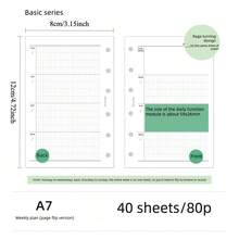 40 Sheets A6/A7 6-Hole Weekly Planner Binder Refills, Page-Turn Layout Basic Undated Weekly Schedule Inserts, Minimalist Grid Planner Pages For Journal Time Management Stationery - Weekly Planner - View 12