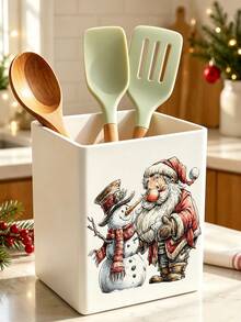1pc Christmas Theme Multi-Functional Storage Organizer Box - Tableware Storage Box, Desktop Organizer (Suitable For Storing Tableware, Straws, Tea Bags, Pens, Remote Controls); Compact And Space-Saving, Suitable For Kitchen, Office, Living Room, Christmas Gift (Please Note Size Before Ordering) - Multicolor - View 3
