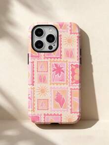 1pc Beach Resort Style Simple Art Stripe Stamp Collage Sun Coconut Tree Starfish Conch Pattern Glossy 2-In-1 Film Case Full Coverage Hard Phone Case Compatible With Iphone 11/12/13/14/15/16/17/18 Pro Max - Multicolor - View 23