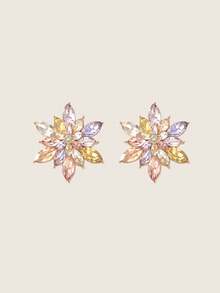 Valisandre 2pcs Colorful Multi-Layer Flower Rhinestone Stud Earrings, Gift For Women, Suitable For Daily, Date, Vacation - Multicolor - View 4