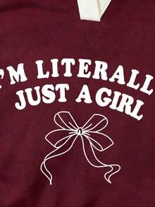 Sweatshirt dan Celana Panjang Leher V dengan Motif Huruf Bordir untuk Anak Perempuan - Burgundy - View 5