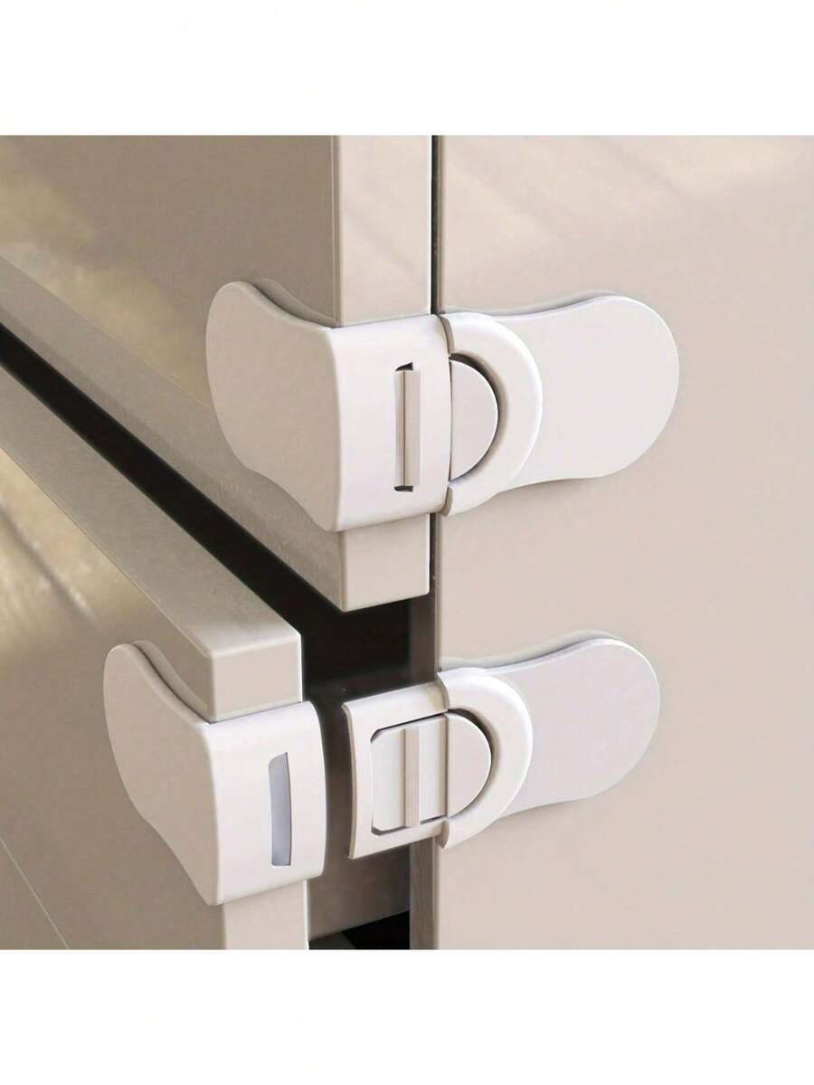 1/3/5pcs Drawer Lock, Upgraded Anti-Theft Cabinet Lock, Dual-Button Anti-Theft Corner Lock With Strong Adhesive, Suitable For Cabinets, Drawers, Refrigerators, Ovens, Bathrooms, Home Decor Gift - White - View 1