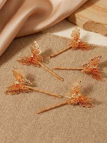 5pcs Hollow Metal Butterfly Hairpins Rhinestone Hair Clips Bobby Pins For Women Wedding Prom Styling - Multicolor - View 6