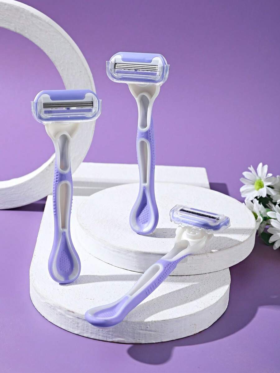 Women's Razor, 3-Blade Manual Razor, Rubber Handle, Bikini Hair Removal Shaving Tool, Leg Hair Removal Shaving, Purple, Salon Beauty Travel Essential Hair Care Products And Accessories - Mauve Purple - View 1