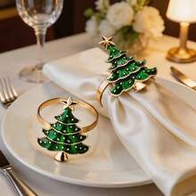 OBOVAY 10pcs Christmas Napkin Rings, Christmas Tree Decor, Christmas Home Kitchen Table Decoration, New Year Party Supplies - Green - View 5