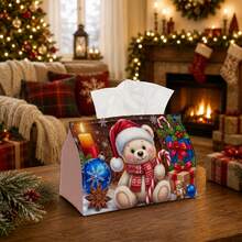 1pc Comfortable Winter Country Style Tissue Box - Multifunctional Napkin Holder, Available In Durable Polyester Material, Decorated With Teddy Bear Candle Ornament And Candy Cane Pattern, Suitable For Christmas Winter Home Decor And Holiday Party Gift Supplies - Multicolor - View 8