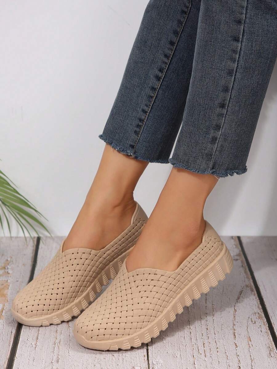 New Women's Fashion Thick Sole Round Toe Comfortable Casual Shoes, Outdoor Walking Shoes, Work Outfit Slouchy Loafers - Apricot - View 1