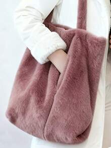BAILEE Simple And Stylish, Solid-Colored Faux Fur Shoulder Bag With A Large Central Pocket For Easy Access. Perfect For Outfits And As A Gift. - Multicolor - View 4