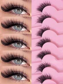 7 Pairs Half Eye Extension Cat Eye Fox Eye Eyelashes, Outer Corner Extension Eyelashes, Exquisite Strip Reusable False Eyelashes, Long Soft 3D Faux Mink Eyelash Extension Strip False Eyelashes - Black - View 2
