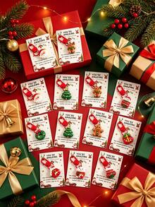 12pcs/Set Christmas Keychain Gift Set (Multiple Styles) – Includes Keychains And Thank You Cards; Suitable For Christmas Events And Party Favors. Includes Reindeer, Santa Claus, Christmas Tree And Gift Shape Pendants; Perfect For Holiday Decoration. - Multicolor - View 6