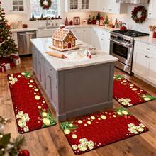 1/2/3pcs Christmas Theme Kitchen Rug, Flannel Kitchen Rug, Comfortable Soft Absorbent Non-Slip Machine Washable With Backing, Multi-Functional Home Floor Mat, Suitable For Entryway, Living Room, Bedroom, Kitchen, Dining Room, Bathroom, Laundry Room, Patio, Hallway, Holiday Christmas Decoration Mat - Multicolor - View 6