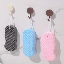 2pcs Set, (1pc Exfoliating Bath Sponge + 1pc Hook) - Gentle Skin Scrubber, Suitable For Rough Skin, Dead Skin Removal Massager, Bath Exfoliating Brush, Body Cleaning Bath Brush - Multicolor - View 5
