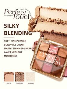 USHAS Perfect Touch 9 Colors Eyeshadow Palette, Matte Shimmer Sparkle Eye Shadow, Highly Pigmented Silky Blendable Waterproof Long-Lasting Eye Makeup - #03 Sunset Bronze - View 3