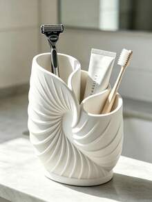 Ocean-Style Seashell Shaped Toothbrush Holder. 3D Spiral Seashell Embossed Design, Pure White Matte Texture, Suitable For Minimalist, Cream, Ins-Style Bathrooms, Both A Storage Holder And A Decorative Ornament. Adds A Beautiful Ocean View To Your Vanity - Multicolor - View 6