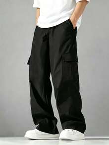 1pc Teen Boys Lightweight Cooling Versatile Straight Leg Multi-Pocket Long Pants, Spring/Summer/Autumn Back To School Season - Black - View 6