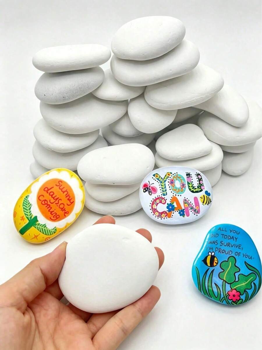 1/2/3pcs Smooth White Painting Stones - Flat And Hand-Picked, Suitable For Crafts, Art, Decoration - No Chemical Ingredients, Smooth Surface, Even Effect, Suitable For Beginners And Craft Projects, Craft Supplies, Art Projects, Decorative Stones - Multicolor - View 1