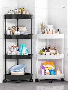 1pc Modern Minimalist Triangle Storage Cart With Wheels And Handle, Suitable For Bathroom And Kitchen Storage, Space-Saving, Corner Placement - Multicolor - View 3