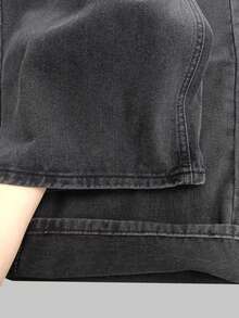 1pc Justice Brother Men's Plus Size Black Casual Loose Wide-Leg Jeans Denim Pants (Belt And Accessories Not Included) - Black - View 10