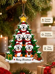1pc Personalized Penguin Family Decor, Customized Name Christmas Gift, 5-Person Family Keepsake, Winter Holiday Tree Ornament, Christmas Tree Decoration, Christmas Gift - Green - View 8